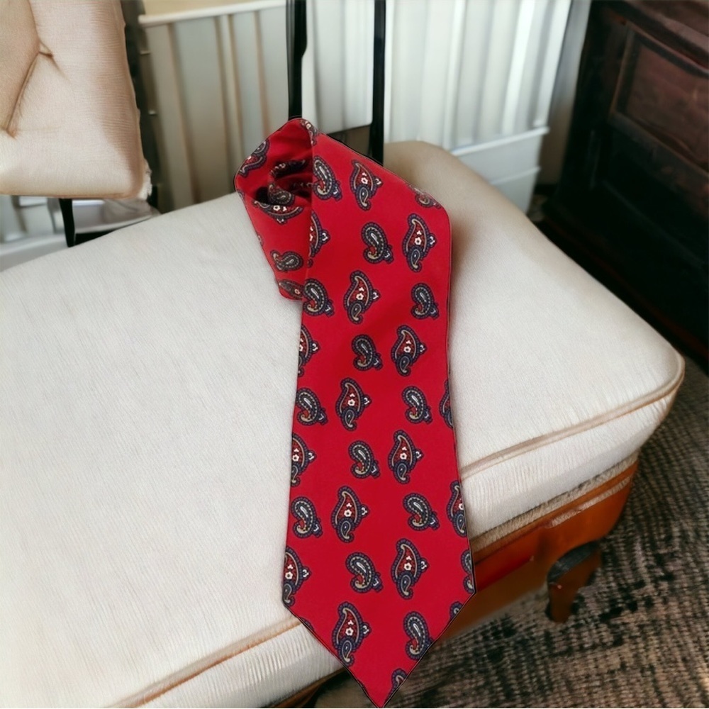Wembley Red Paisley Silk Tie Vintage Menswear Classic
